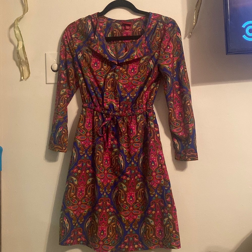 Merona Women Casual Print V Neck Long Sleeve Dress Size S